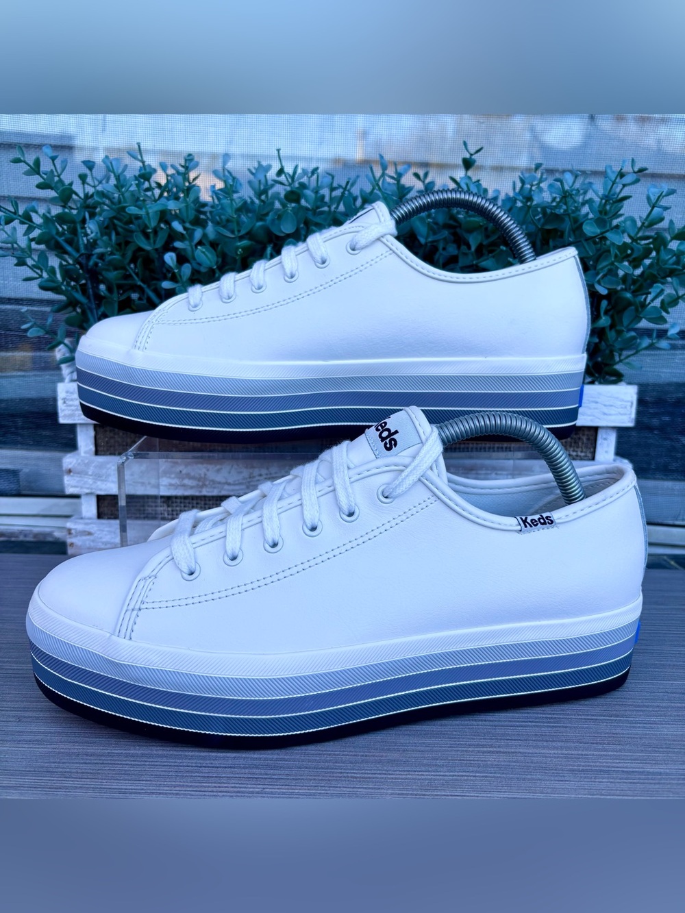 Keds Trip Up Platform Sneakers in White Leather